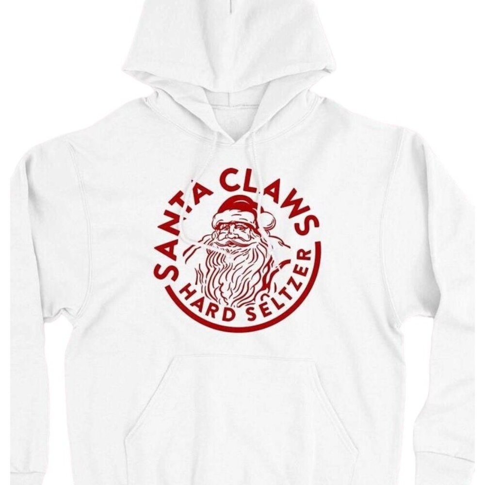 Santa Claws Graphic Hoodie Sweatshirt White Red Size Small NWT